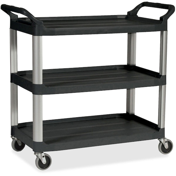 Rubbermaid Commercial Economy Cart, Plastic, 200 lb Load Capacity, 3 Shelves, 33.6" W, 37.8" H RCP342488BK - main